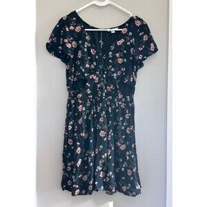 American Eagle Cut Out Fit and Flare Floral Black Mini Dress Size Medium